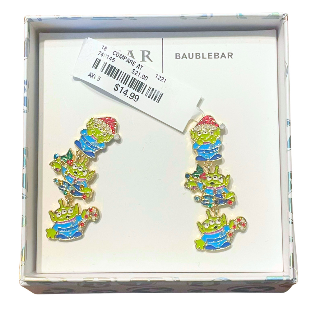 Toy Story Pixar Baublebar Christmas Jewelry Stack of 3 Aliens Earrings 2"L New